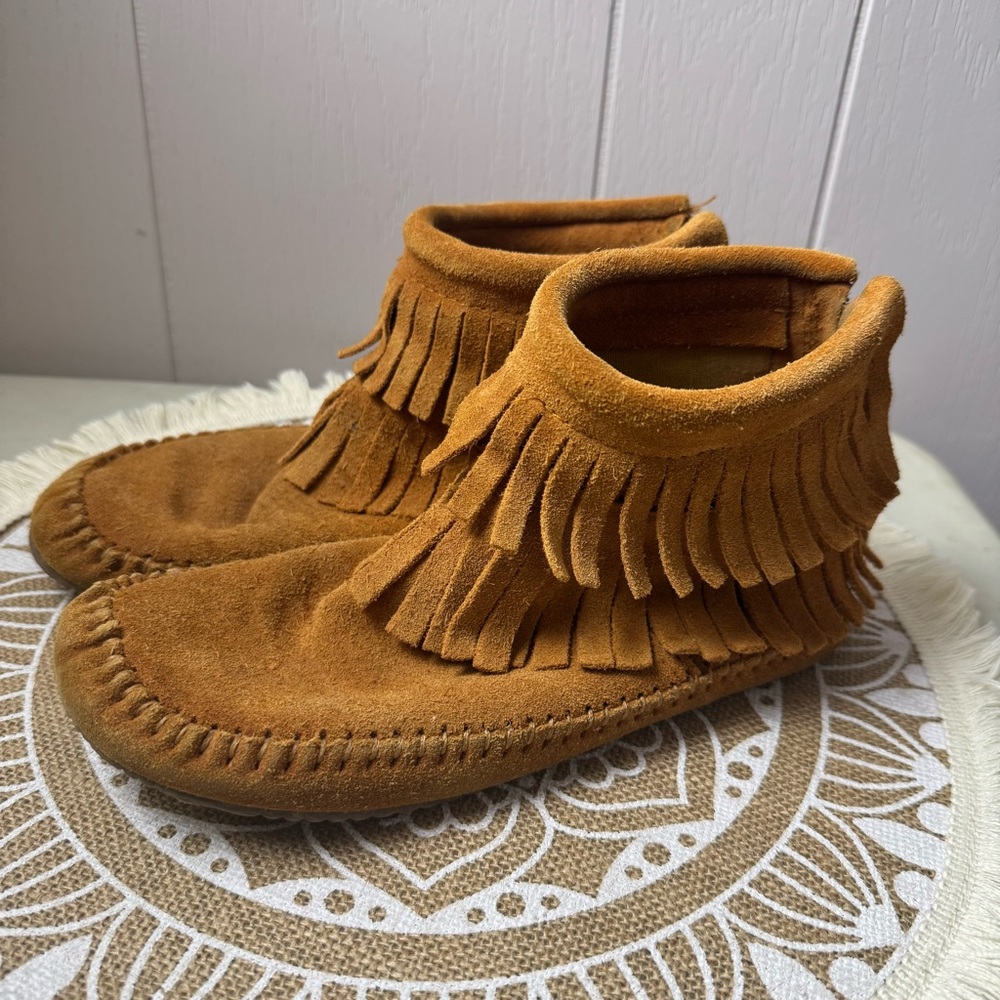 SOFTMOCS Women's Fringe MOCCASIN  Ankle Boots Tan SUEDE Leather Size 6